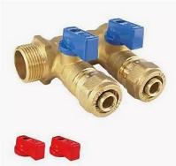 Коллектор м/п 3/4"ВН х 16 с 2 вых. универсальный (кр+син) 57475