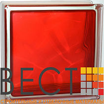 Стеклоблок окрашенный внутри "Волна" рубиновый 19*19*8 см. Glass Block Ruby 1919/8 Wave 67584