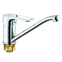 Смеситель для кухни мойки,латунь (Lt),плоск излив 250мм,картридж ø40, креп гайка (корона) ZEGOR 77166