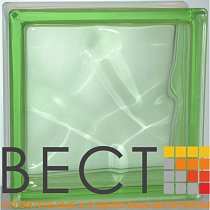 Стеклоблок окрашенный в массе "Волна" ЗЕЛЕНЫЙ 19*19*8 см. Glass Block Green 1919/8 Wave 67559