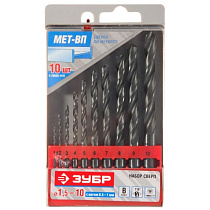 Набор ЗУБР свёрла по металлу, быстрорежущая сталь, 1,5-10мм, 10шт 32739
