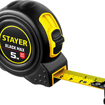 Рулетка STAYER BlackMax 5м/19мм в ударостойком обрезиненном корпусе и двумя фиксаторами 29466